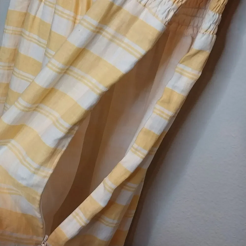 Faithfull The‎ Brand Gianna Midi Dress Yellow Check Linen Women's Size 4 NWT